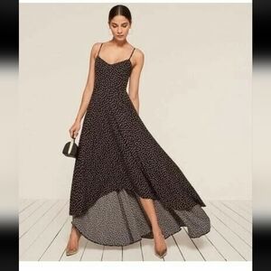 Reformation Sorrento Dress in Selene Black & White Polka Dot. Size 6